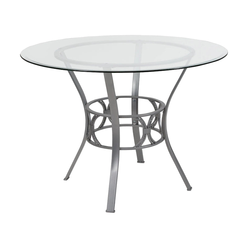 42 Round Glass Dining Table with Crescent Style Metal Frame