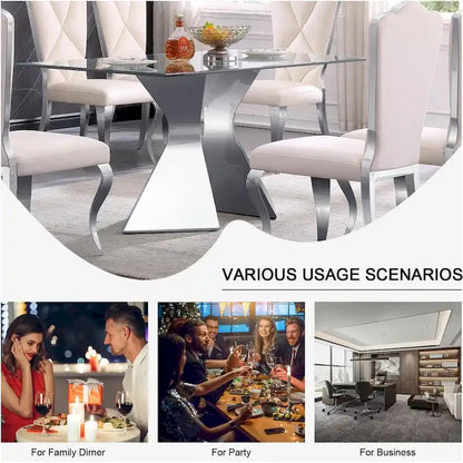 63 inch Glass Dining Table Modern Dining Room Table for 4-6 with Rectangle Tempered Glass Top and Metal Legs