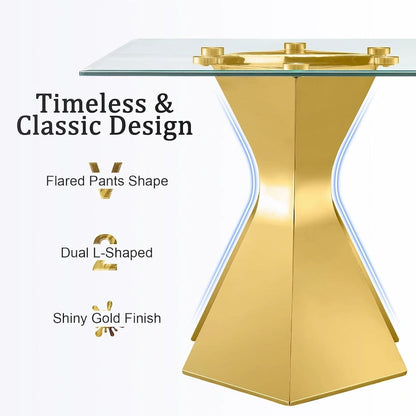 63 inch Glass Dining Table Modern Dining Room Table for 4-6 with Rectangle Tempered Glass Top and Metal Legs