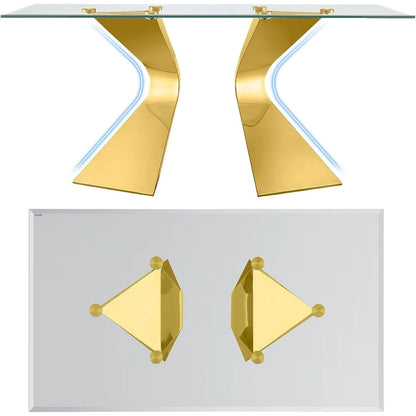 63 inch Glass Dining Table Modern Dining Room Table for 4-6 with Rectangle Tempered Glass Top and Metal Legs