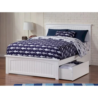 Nantucket Full Platform Bed with 2 Bed Drawers in White