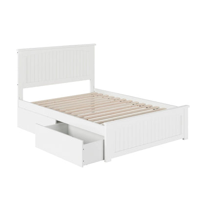 Nantucket Full Platform Bed with 2 Bed Drawers in White