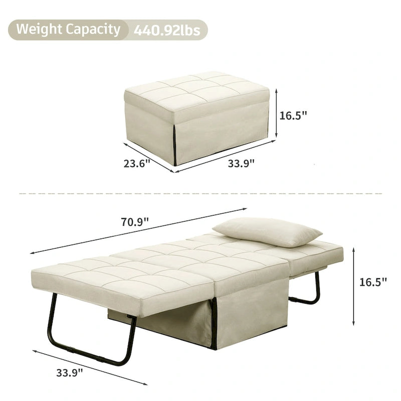Zenova 4-1 Adjustable Sleeper Sofa Chair with Ottoman, Sofa Bed ,Couch Bed