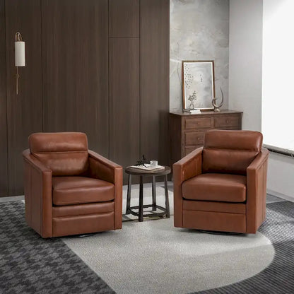 Jorge 28.74 Wide Genuine Leather Swivel Chair Set of 2