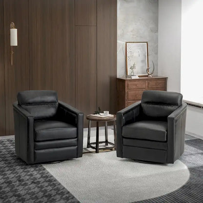 Jorge 28.74 Wide Genuine Leather Swivel Chair Set of 2
