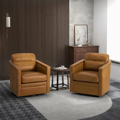 Jorge 28.74 Wide Genuine Leather Swivel Chair Set of 2