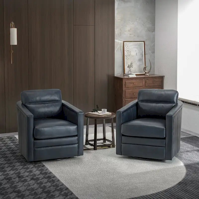 Jorge 28.74 Wide Genuine Leather Swivel Chair Set of 2