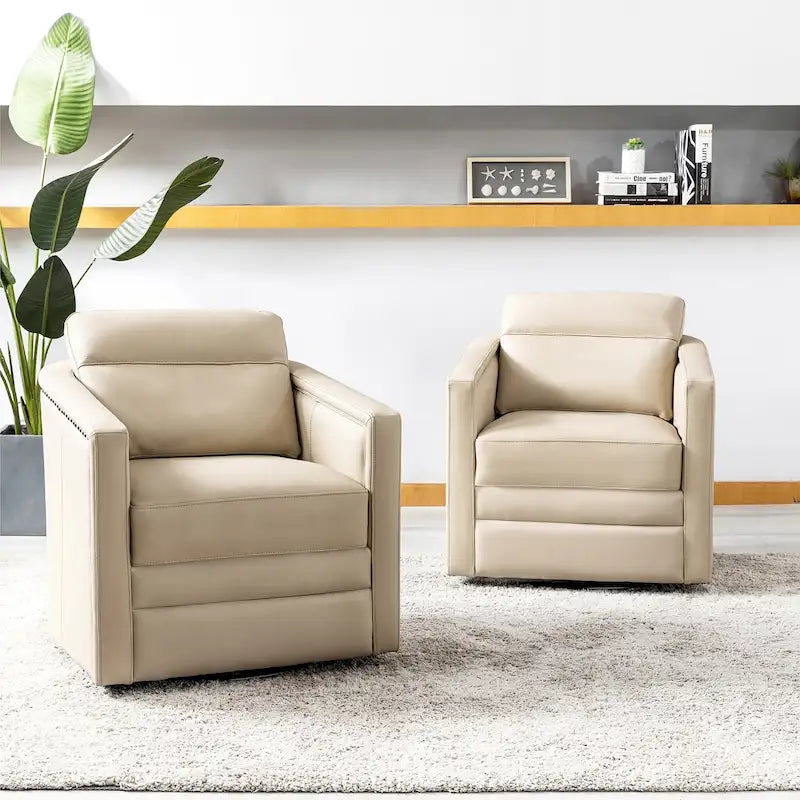 Jorge 28.74 Wide Genuine Leather Swivel Chair Set of 2