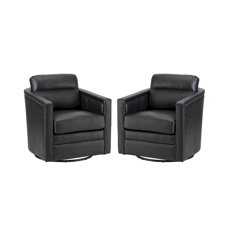 Jorge 28.74 Wide Genuine Leather Swivel Chair Set of 2
