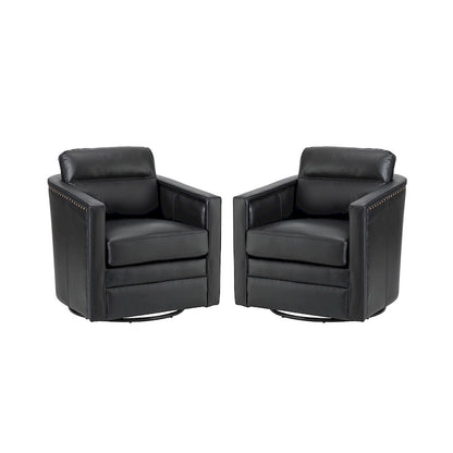 Jorge 28.74 Wide Genuine Leather Swivel Chair Set of 2