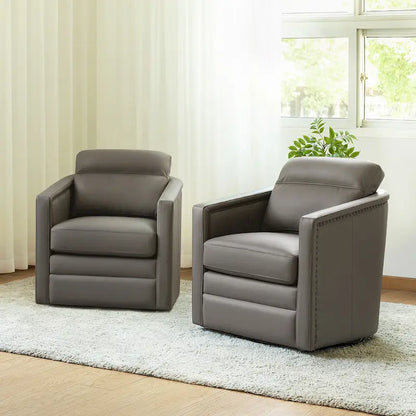 Jorge 28.74 Wide Genuine Leather Swivel Chair Set of 2