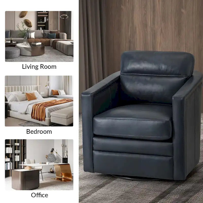 Jorge 28.74 Wide Genuine Leather Swivel Chair Set of 2