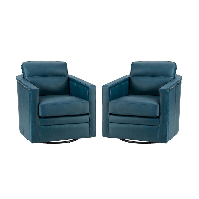 Jorge 28.74 Wide Genuine Leather Swivel Chair Set of 2