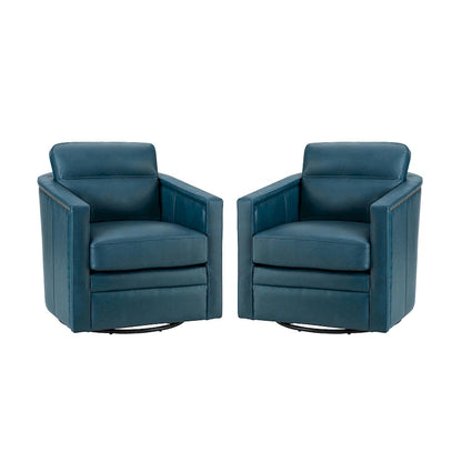 Jorge 28.74 Wide Genuine Leather Swivel Chair Set of 2