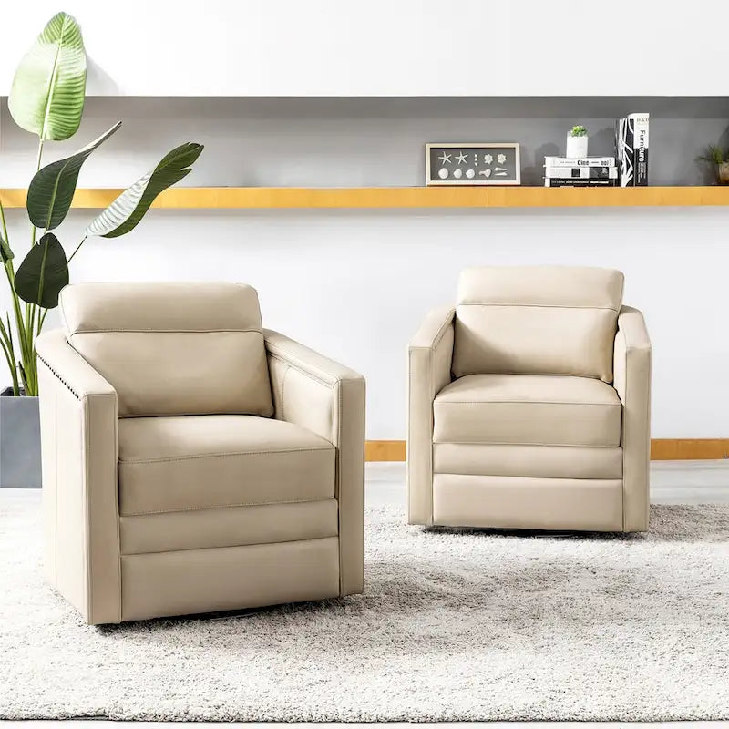 Jorge 28.74 Wide Genuine Leather Swivel Chair Set of 2
