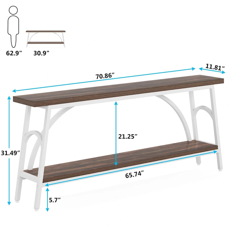 70.8 Extra Long Console Table, Narrow Sofa Tables with 2 Tier Storage Shelves