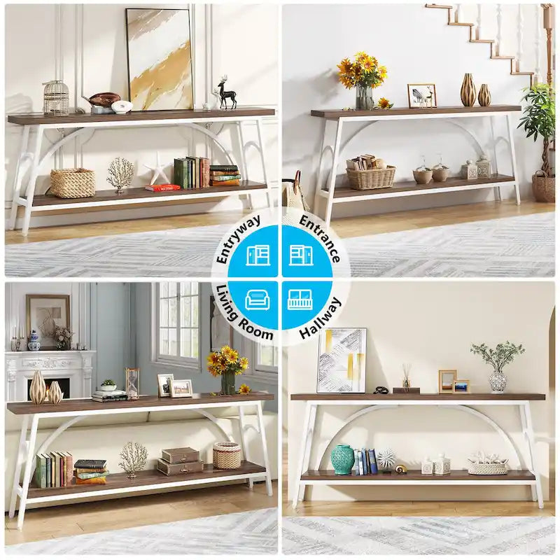 70.8 Extra Long Console Table, Narrow Sofa Tables with 2 Tier Storage Shelves