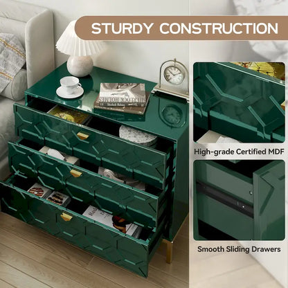 Clihome Modern Wooden Glossy 3-Drawer Storage Chest