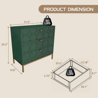 Clihome Modern Wooden Glossy 3-Drawer Storage Chest