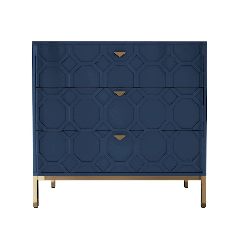 Clihome Modern Wooden Glossy 3-Drawer Storage Chest