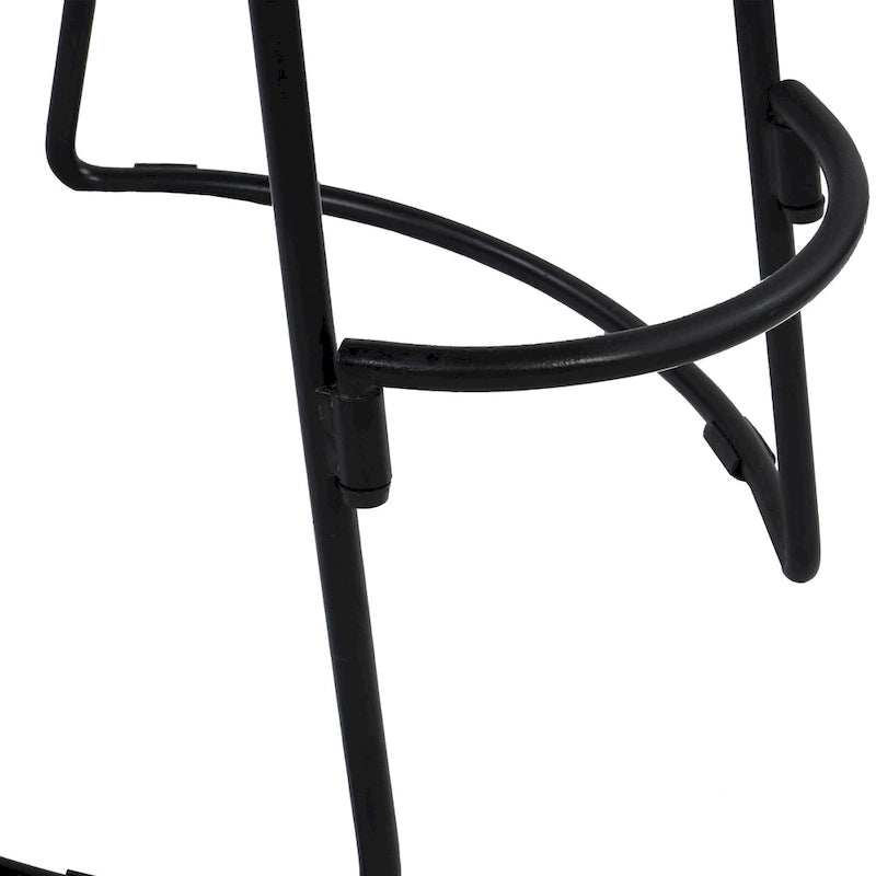 24 Inch Handcrafted Backless Barstool, Natural Brown Mango Wood Thick Saddle Seat, Black Iron Base