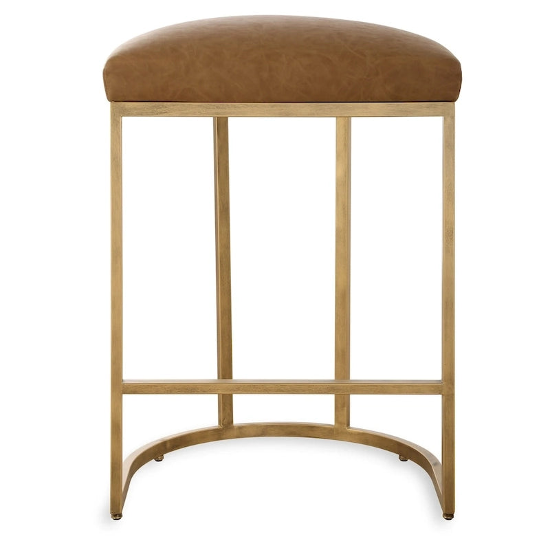 Gold Half-moon Metal Base and Camel Cushion Counter Stool
