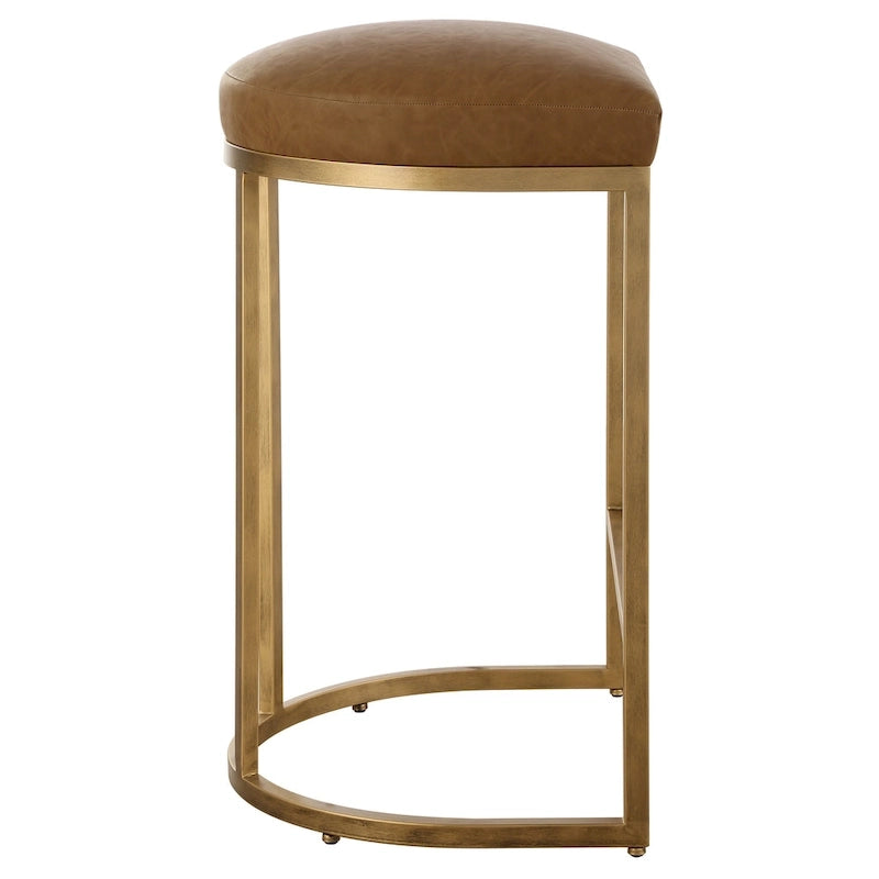 Gold Half-moon Metal Base and Camel Cushion Counter Stool