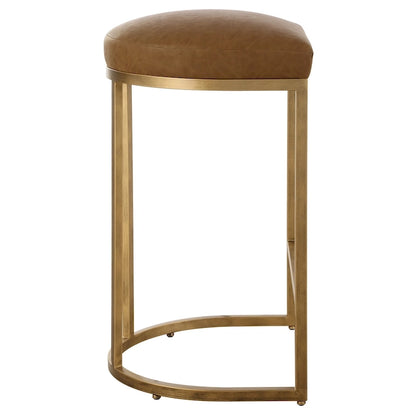 Gold Half-moon Metal Base and Camel Cushion Counter Stool