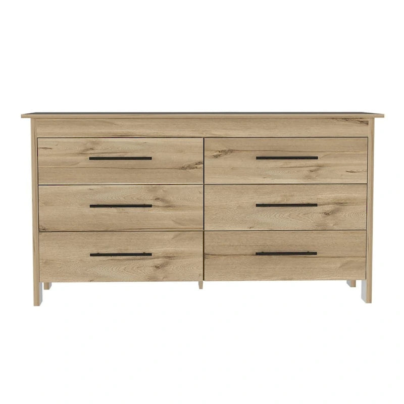 FM Furniture Luxor 6 Drawer Double Dresser with Roller Guides, Metal Pulls and 4 Legs