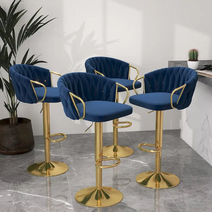 Set of 4 Adjustable Tufted Bar Stools with Backs