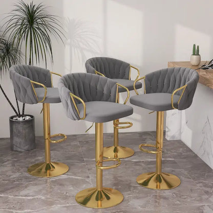 Set of 4 Adjustable Tufted Bar Stools with Backs