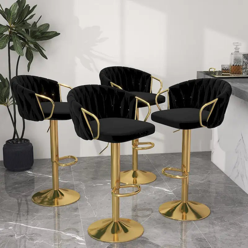 Set of 4 Adjustable Tufted Bar Stools with Backs