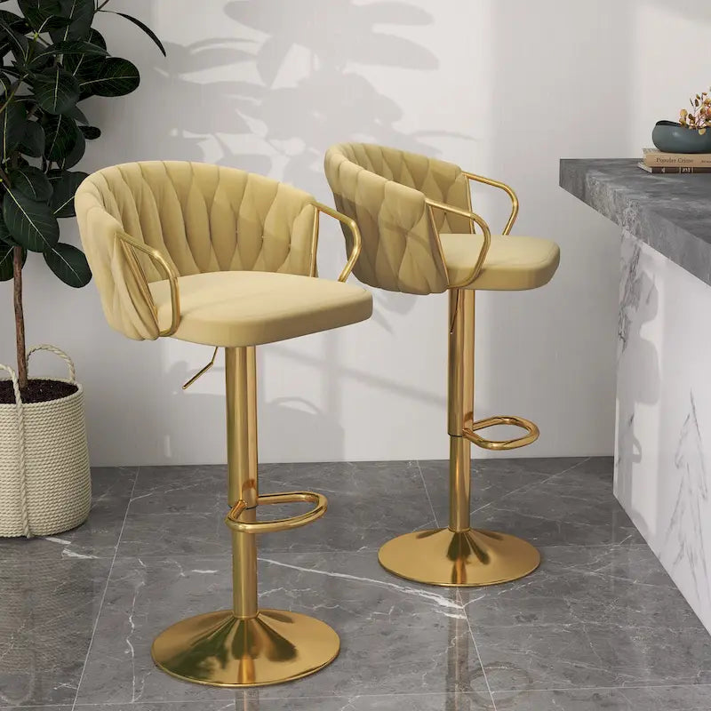 Set of 4 Adjustable Tufted Bar Stools with Backs