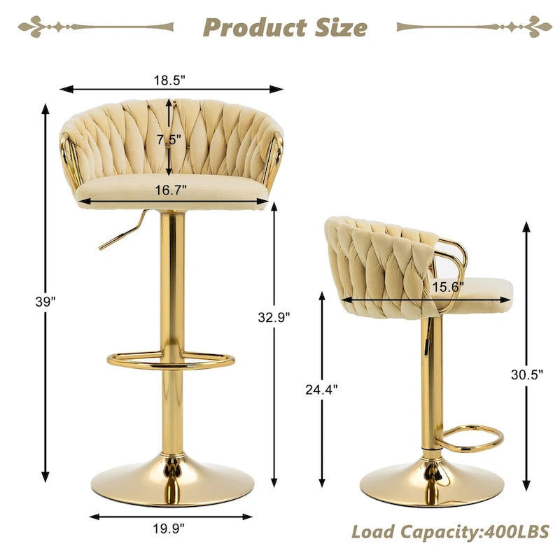 Set of 4 Adjustable Tufted Bar Stools with Backs