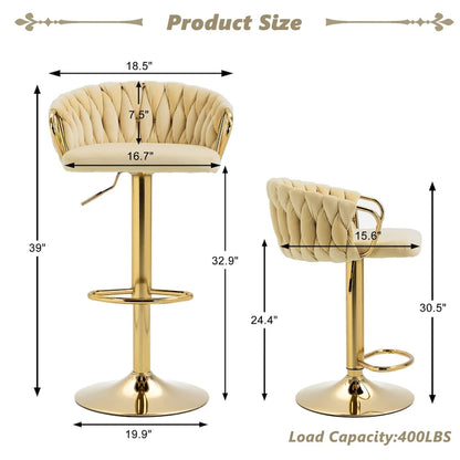 Set of 4 Adjustable Tufted Bar Stools with Backs