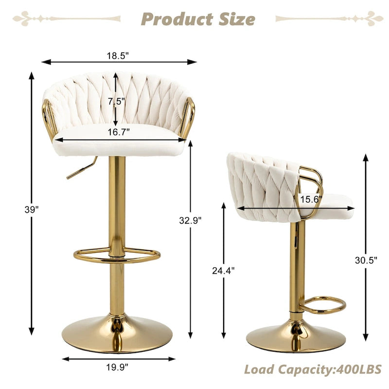 Set of 4 Adjustable Tufted Bar Stools with Backs