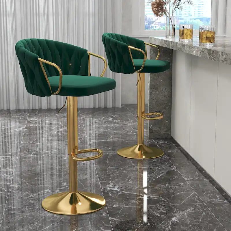 Set of 4 Adjustable Tufted Bar Stools with Backs