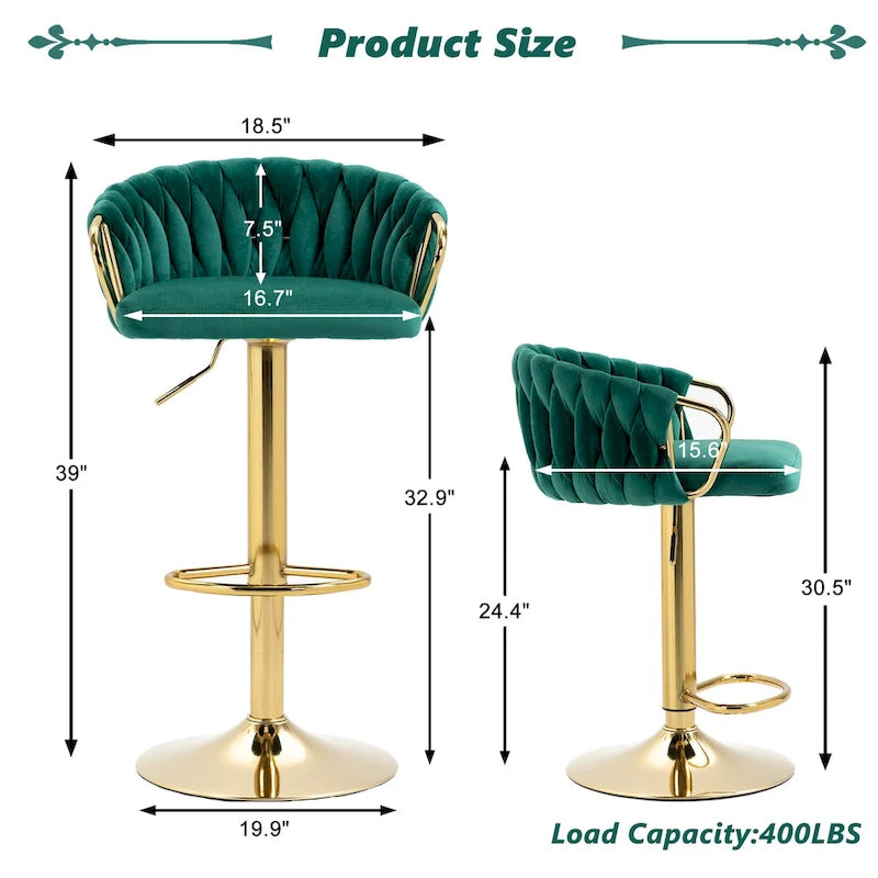 Set of 4 Adjustable Tufted Bar Stools with Backs