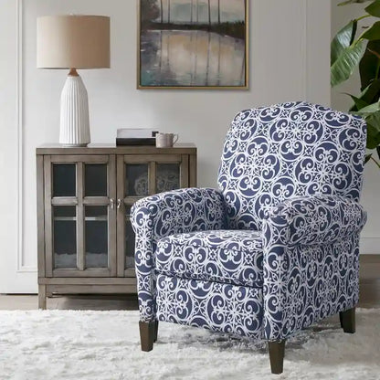 Madison Park Oscar Solid Wood Upholstered Push Back Recliner Chair with Rolled Arms