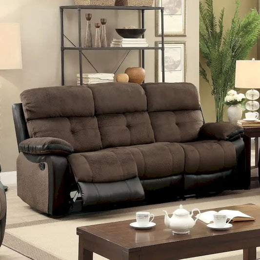Ferg Transitional Brown Champion Fabric Reclining Sofa by Furniture of America