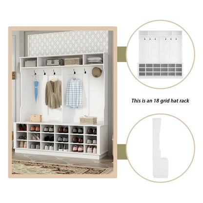 Large Hall Tree for Entryway Coat Rack Shoe Bench with Bottom Storage