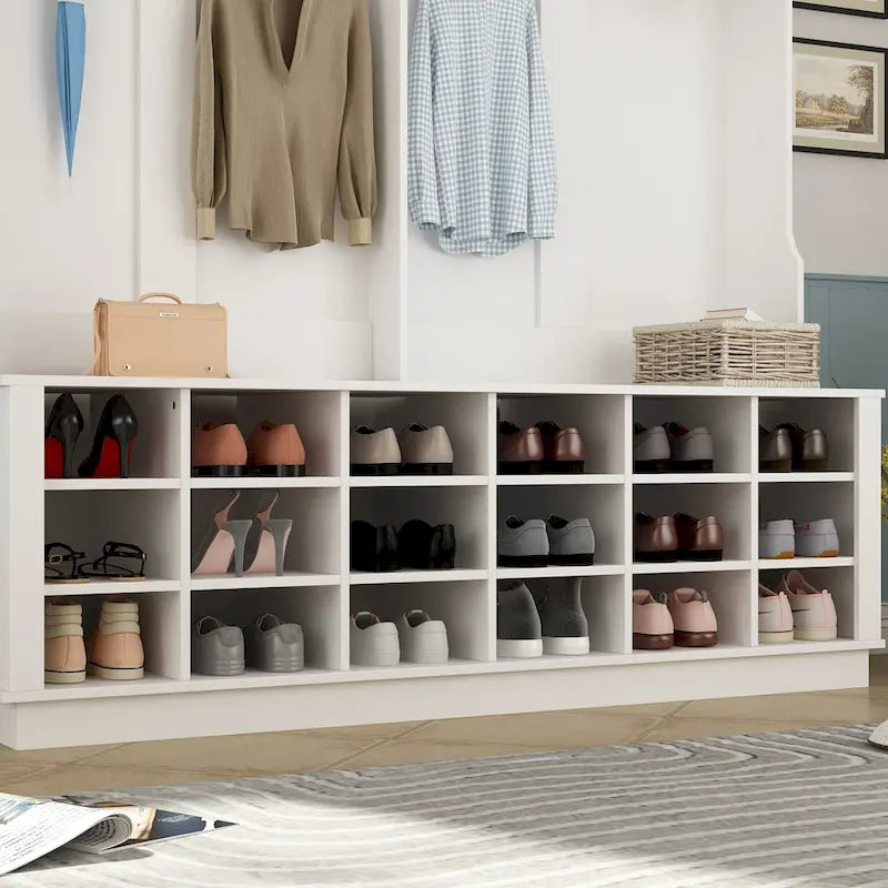 Large Hall Tree for Entryway Coat Rack Shoe Bench with Bottom Storage