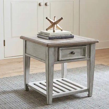 Heartland Antique White Living Room Table Set 3 Piece with Coffee Table, Side Tables