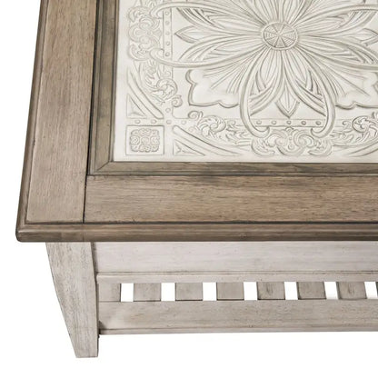 Heartland Antique White Living Room Table Set 3 Piece with Coffee Table, Side Tables