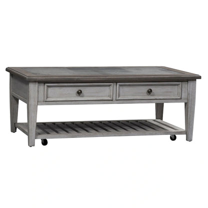 Heartland Antique White Living Room Table Set 3 Piece with Coffee Table, Side Tables