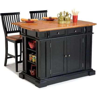 Distressed Oak 3-Piece Kitchen Island and Barstools Kitchen Set by Homestyles