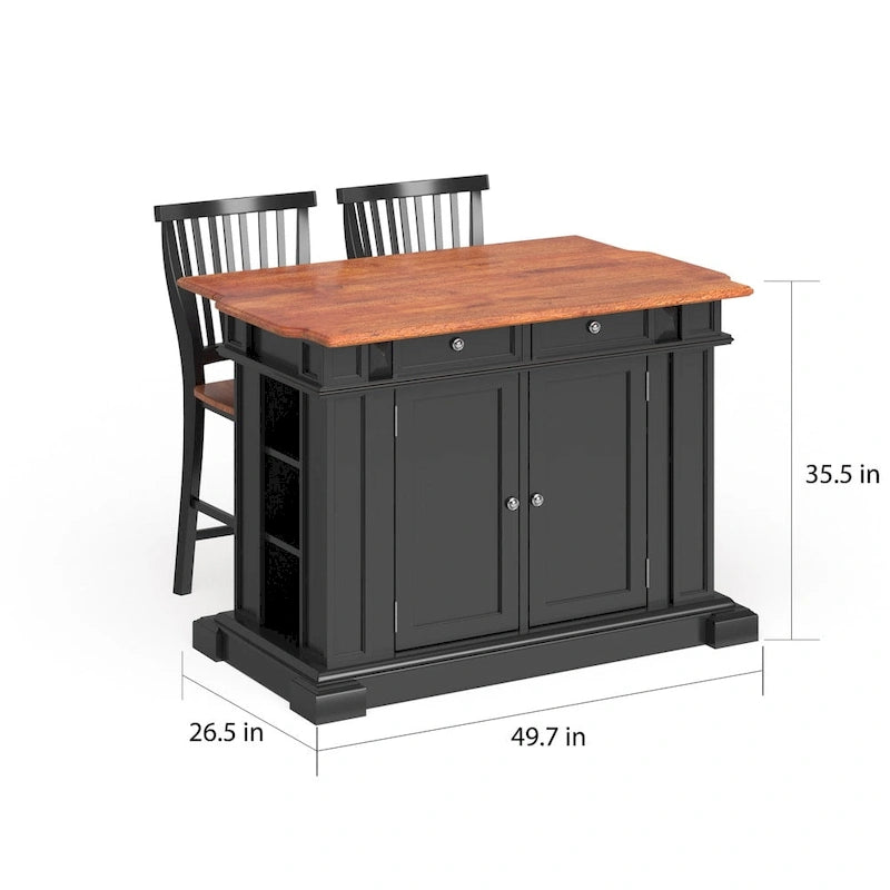 Distressed Oak 3-Piece Kitchen Island and Barstools Kitchen Set by Homestyles