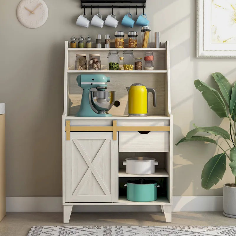 DH BASIC Farmhouse White Oak 6-Shelf Baker's Rack by Denhour