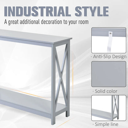 HomCom 2-Tier Bench Sofa Console Table with Underneath Storage Shelf for the Entryway, Living Room, & Hallway