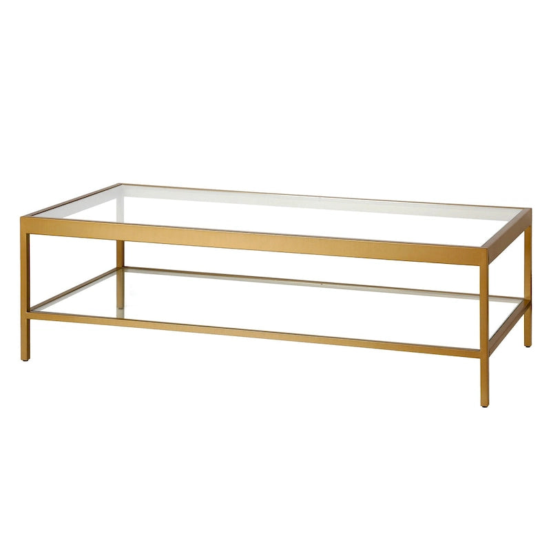 HomeRoots Clear And Gold Glass And Steel Coffee Table With Shelf - 54 X 17 X 24
